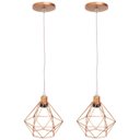 Ver imagem 1 de Kit 2 Pendente Aramado Diamante Luminárias Lustre Cabo Cristal Teto Retrô Cobre Rose Gold