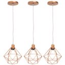 Ver imagem 1 de Kit 3 Pendente Aramado Diamante Luminárias Lustre Cabo Cristal Teto Retrô Cobre Rose Gold