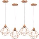 Ver imagem 1 de Kit 4 Pendente Aramado Diamante Luminárias Lustre Cabo Cristal Teto Retrô Cobre Rose Gold