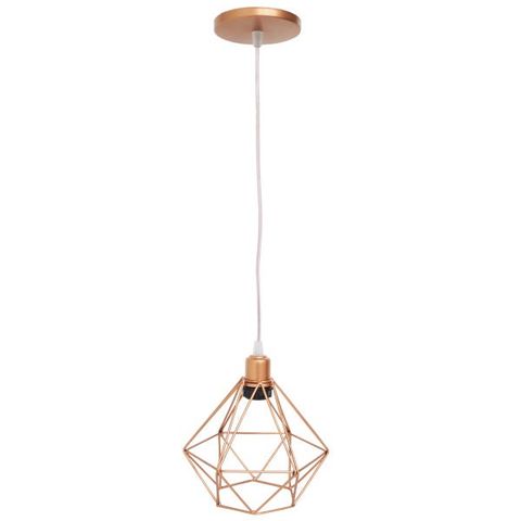 Pendente Aramado Diamante Luminária Lustre Luxo P Cabo Cristal Teto Retrô Cobre Rose Gold