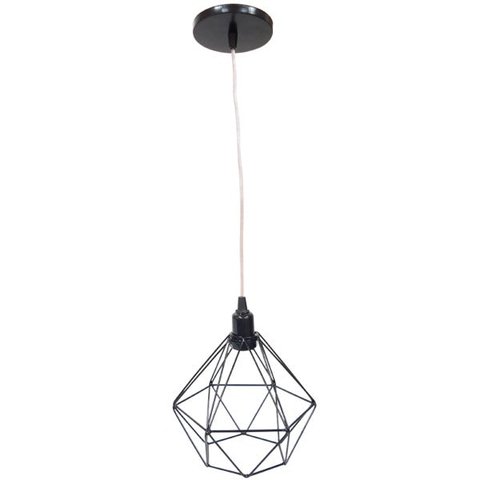 Pendente Aramado Diamante Luminária Lustre Luxo P Cabo Cristal Teto Retrô Preto Agp Ilumini