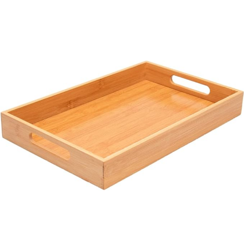 Bandeja Retangular de Bambu com Alça Café da Manhã Cantinho do Café Decorativa Mimo 40x25x5cm - Marr