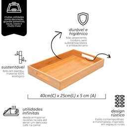 Bandeja Retangular de Bambu com Alça Café da Manhã Cantinho do Café Decorativa Mimo 40x25x5cm - Marr - 7