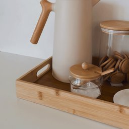 Bandeja Retangular de Bambu com Alça Café da Manhã Cantinho do Café Decorativa Mimo 40x25x5cm - Marr - 3