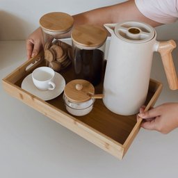 Bandeja Retangular de Bambu com Alça Café da Manhã Cantinho do Café Decorativa Mimo 40x25x5cm - Marr - 5