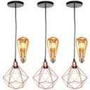 Ver imagem 1 de 3 Pendentes Aramado Diamante Luminária Lustre Retrô Balcão Cobre Rose Gold + 3 Lâmpadas Led