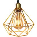 Ver imagem 3 de 3 Pendentes Aramado Diamante Luminária Lustre Retrô Balcão Dourado + 3 Lâmpada Led ST64 Vintage