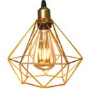 Ver imagem 3 de 3 Pendentes Aramado Diamante Luminária Lustre Retrô Balcão Dourado + 3 Lâmpada Led ST64 Vintage