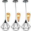 Ver imagem 1 de 3 Pendentes Aramado Diamante Luminária Lustre Retrô Balcão Preto + 3 Lâmpadas Led ST64 Vintage