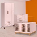 Ver imagem 1 de Conjunto Berço Mini Cama Slim, Cômoda Sapateira Slim e Guarda Roupa Retrô Rosa
