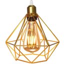 Ver imagem 3 de 3 Pendentes Aramado Diamante Lustre Cabo Cristal Dourado + 3 Lãmpadas Led ST64 Vintage Retrô