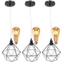 Ver imagem 1 de 3 Pendentes Aramado Diamante Lustre Cabo Cristal Preto + 3 Lãmpadas Led ST64 Vintage Retrô