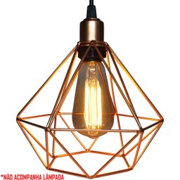 Pendente Aramado Diamante Cabo 1,5 Mt Luminária Lustre Pequeno Teto Retrô Cobre Rose Gold - 3