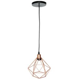 Pendente Aramado Diamante Cabo 1,5 Mt Luminária Lustre Pequeno Teto Retrô Cobre Rose Gold - 1