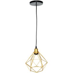 Pendente Aramado Diamante Cabo 1,5 Mt Luminária Lustre Pequeno Teto Retrô Dourado Agp Ilumini - 1 Pendente Aramado Diamante Cabo 1,5 Mt Luminária Lustre Pequeno Teto Retrô Dourado Agp Ilumini - 1
