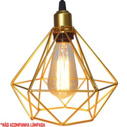 Pendente Aramado Diamante Cabo 1,5 Mt Luminária Lustre Pequeno Teto Retrô Dourado Agp Ilumini - 3 Pendente Aramado Diamante Cabo 1,5 Mt Luminária Lustre Pequeno Teto Retrô Dourado Agp Ilumini - 3