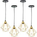 Ver imagem 1 de 4 Pendentes Aramado Diamante Cabo 1,5 Mt Luminária Lustre P Teto Retrô Dourado Agp Ilumini