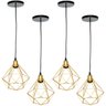 4 Pendentes Aramado Diamante Cabo 2 Mt Luminária Lustre Pequeno Teto Retrô Dourado Agp Ilumini - 1