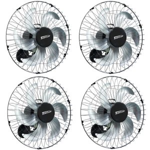 Kit 4 Ventiladores Parede 50cm 200W Industrial Turbo Turbão 6 Pás Bivolt 110V 220V Preto Vitalex