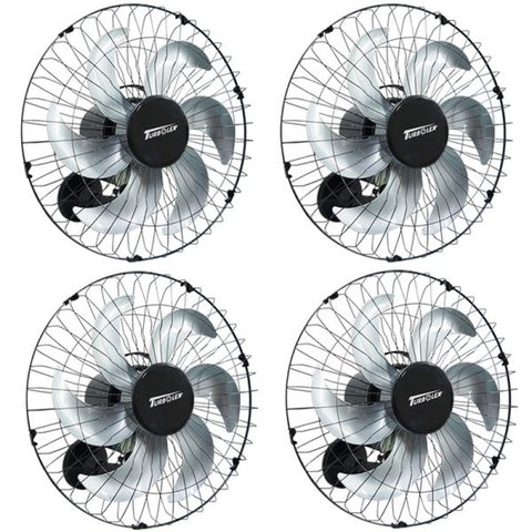 Kit 4 Ventiladores Parede 50cm 200W Industrial Turbo Turbão 6 Pás Bivolt 110V 220V Preto Vitalex