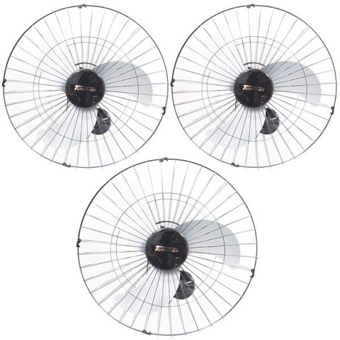 Kit 3 Ventiladores Parede 60cm 200W Industrial Turbo Turbão 3 Pás Bivolt 110V 220V Preto Vitalex