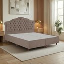 Ver imagem 1 de Kit Cama Box King + Cabeceira Estofada em Madeira Maciça Curva Provençal com Capitonê Marrom