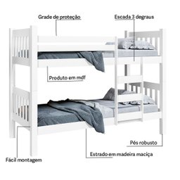 Beliche Atlanta Multifuncional Reforçada que Vira Duas Camas Branca - 6 Beliche Atlanta Multifuncional Reforçada que Vira Duas Camas Branca - 6