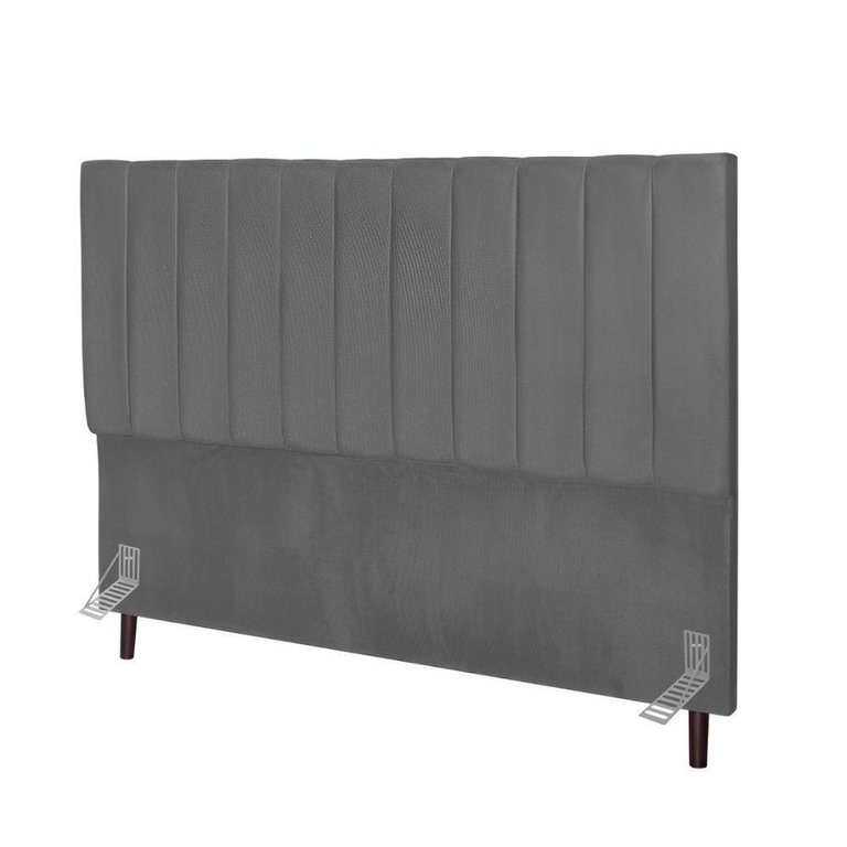Cabeceira Estofada Cama Casal Box 140 Cm Luísa Suede e Frame Cinza