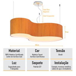 Lustre Madeira Grande Forma Orgânica Wood 8050 - Jequitibá - 6