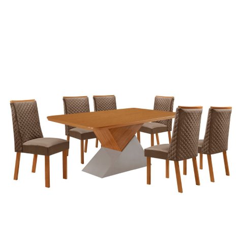 Mesa de Jantar Aster Yasmin 180 cm Tampo MDF Canto Copo Laminado com 6 Cadeiras Moderna Mobília