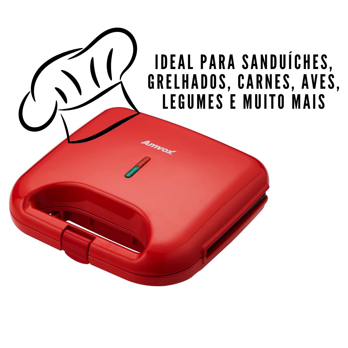 Sanduicheira e Grill Elétrica Antiaderente Amvox Ams 370 Red (110) - 6