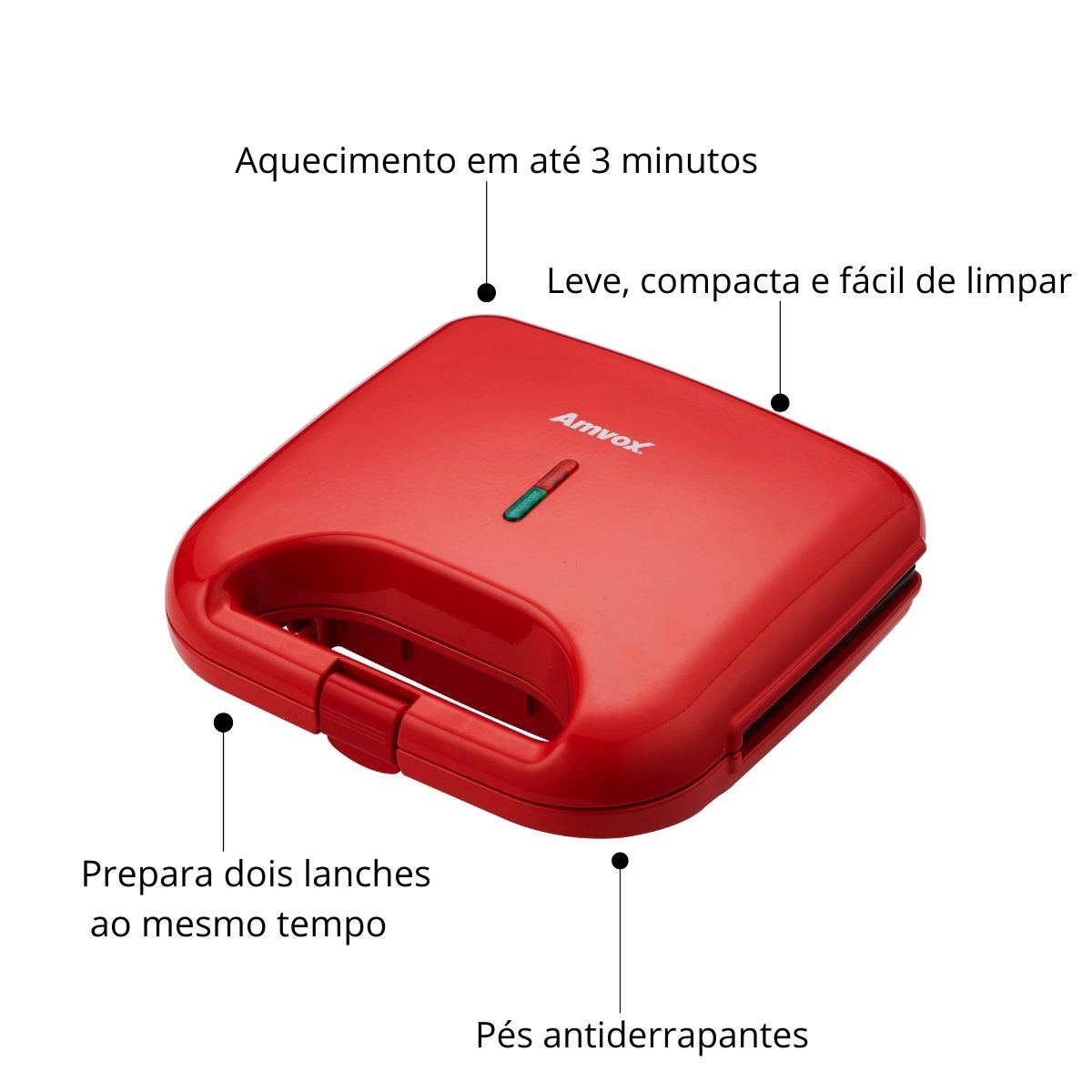 Sanduicheira e Grill Elétrica Antiaderente Amvox Ams 370 Red (110) - 3