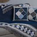 Ver imagem 3 de Kit Xale para Sofá Franja Grécia Tecido Jacquard Almofadas Cheias 5 Peças Azul