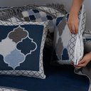 Ver imagem 5 de Kit Xale para Sofá Franja Grécia Tecido Jacquard Almofadas Cheias 5 Peças Azul