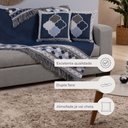 Ver imagem 7 de Kit Xale para Sofá Franja Grécia Tecido Jacquard Almofadas Cheias 5 Peças Azul