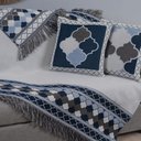 Ver imagem 2 de Kit Xale para Sofá Franja Grécia Tecido Jacquard Almofadas Cheias 5 Peças Azul
