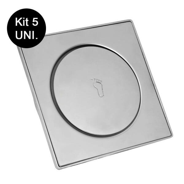 Kit 5 Ralos Click Inteligente Aço Inox Clic 10x10 Banheiro - 1
