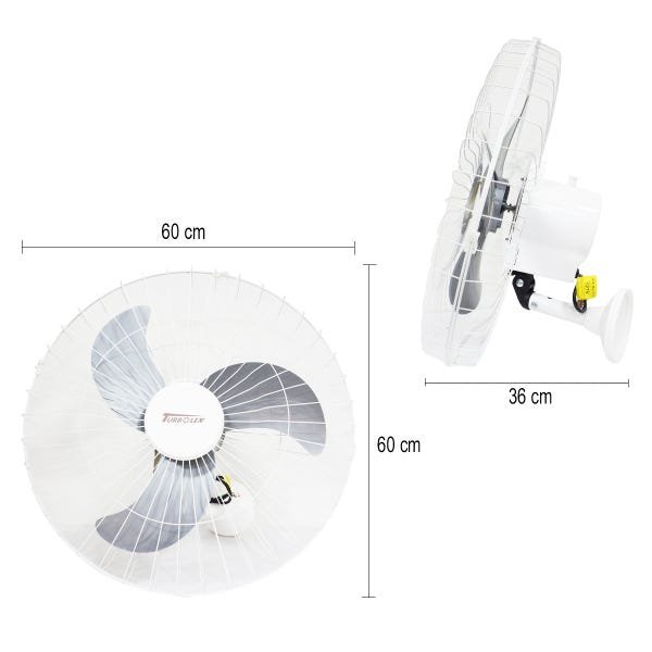 Ventilador Parede 60cm 200W Industrial Turbo Turbão 3 Pás Bivolt 110V 220V Branco Vitalex - 3