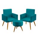 Ver imagem 1 de Kit 2 Poltronas Nina Com Puff Solar Suede Azul Turquesa Aradecor