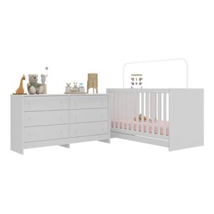 Berço 3 em 1 para Colchão 130 X 60cm com Cômoda Doce de Leite Multimóveis Branco