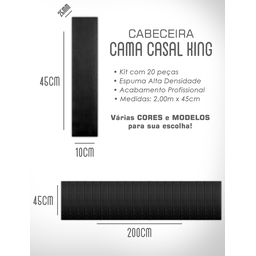 Kit 20 Cabeceiras Estofadas de Cama King Box Casal Modulada Autocolante 2,00mx45cm - 9
