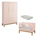 Ver imagem 1 de Berço Americano e Guarda Roupa 3 Portas New Classic Rosa com Pés Madeira e Colchão Gazin –
