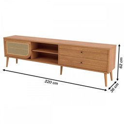 Rack para Tv até 60" 01 Porta com Tela Palhinha e 02 Gavetas 220cm 100% Mdf Tb311 Dalla Costa-freijó - 3