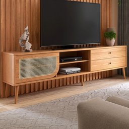 Rack para Tv até 60" 01 Porta com Tela Palhinha e 02 Gavetas 220cm 100% Mdf Tb311 Dalla Costa-freijó - 1