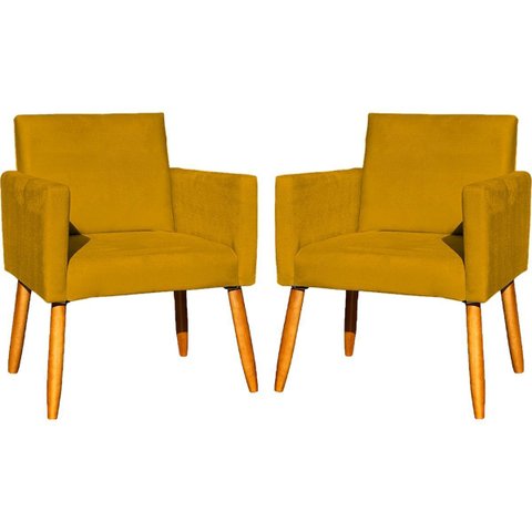 Kit 2 Poltronas Decorativa para Sala Nina Suede Cores Pé Palito 30cm Castanho