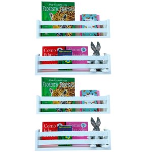 Kit Nicho de Parede Para Livro Infantil Estante Bonecos Carrinho Pelúcia Prateleira Brinquedos Bebê 