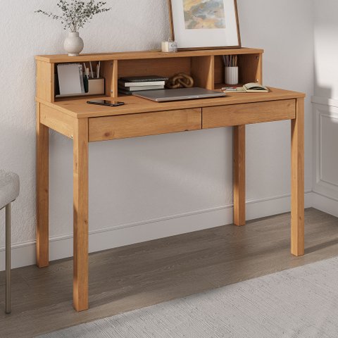 Escrivaninha Madeira Mesa 2 Gavetas 3 Nichos Lennox Madeirado Idimex