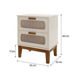 Mesa de Cabeceira para Quarto Santorini 45cm Off White Brilhante Estilo Retrô Pé Madeira C/2 Gavetas - 4