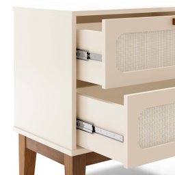 Mesa de Cabeceira para Quarto Santorini 45cm Off White Brilhante Estilo Retrô Pé Madeira C/2 Gavetas - 5