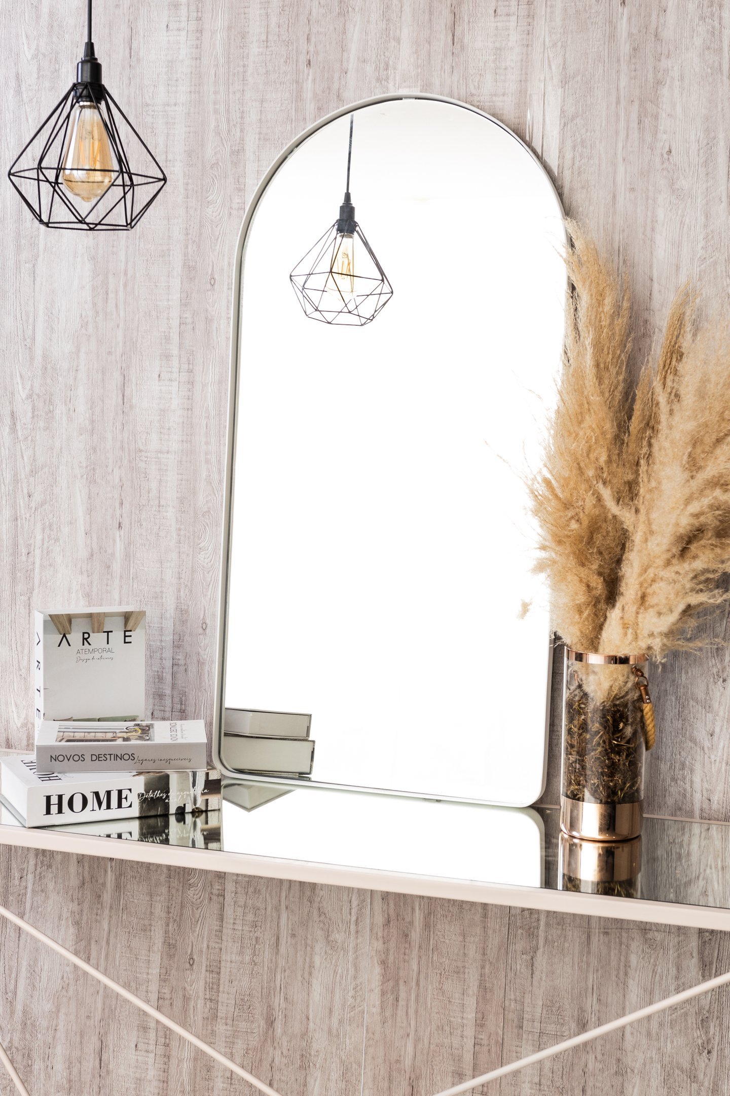 Espelho Decorativo Oval Janela Base Reta com Moldura Metal Branco 100 X 50 Cm - 1